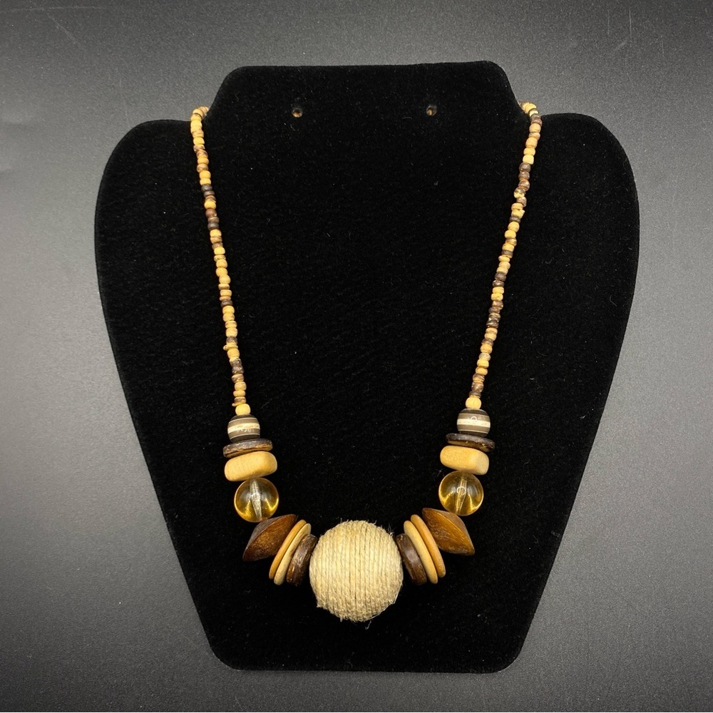 Natural Bohemian Wood Twine Bead Necklace